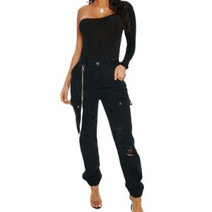 PrettyLittleThing Black Distressed Jogger Cargo Pants NWT US Size 8